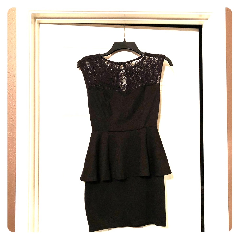 Black with Lace Peplum Dress
